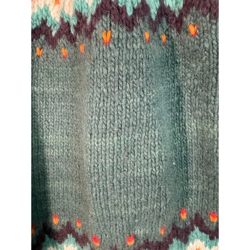 Vintage Del Mundo Handmade Wool Cardigan Green OS Ecuadorian Chunky Wood Button - Picture 7 of 9
